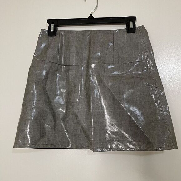 NWOT HELMUT LANG GRAY PLAID PATENT MINI SKIRT SIZE US 2 - Picture 3 of 8